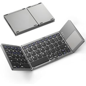 Foldable Bluetooth Keyboard with Touchpad, Ultra Slim Portable Wireless Keyboard with Rechargeable Battery for Android Windows iOS Tablets Laptop-Space Gray