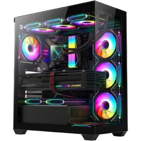 RUIX OV603 ATX MID-AROWE PC CASE ، حالة ألعاب فسيحة عالية الأطراف مع مراوح PWM ARGB 4 × 120 مم ، منافذ USB 3.0 و TYPE-C ، زجاج مقسى ، حالة كمبيوتر كبيرة السعة-أسود in Kuwait