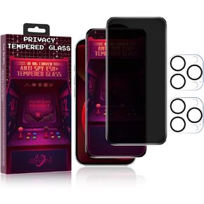 2+2 Pack for iPhone 15 Pro Max Privacy Screen Protector with Camera Lens Protector，9H Tempered Glass，True25°Anti Spy， Full Coverage Case Friendly
