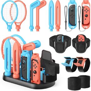 [𝗦𝘄𝗶𝘁𝗰𝗵 𝟮/𝟭 𝗖𝗼𝗺𝗽𝗮𝘁𝗶𝗯𝗹𝗲]Switch Sports Accessories Bundle for Nintendo Switch 2(2025)/Switch1/OLED with Organizer Station for Joy-Con 2,MENEEA Family Party Pack Kit for NS Sports Games