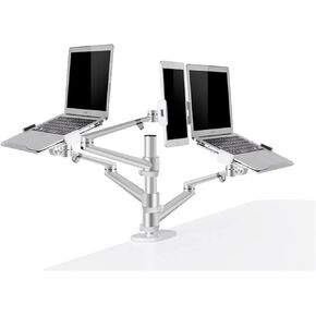 OL-30T Aluminum 3 in 1 Height Adjustable Desktop Dual Arm 10-17 Inch Double Laptop Stand +14 Inch Tablet Mount(Black)