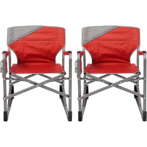 MacSports MacRocker Outdoor Foldable Rocking Chair | Portable, Collapsible, Springless Rockers with Rust-Free Anti-Tip Guards for Camping Fishing Backyard | Red (2 Pack)