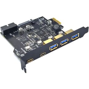 USB 3.2 GEN1 5Gbps Expansion Card 5 Port 2*Type-C 3*USB-A 19 Pin Socket Expansion Card Accessory