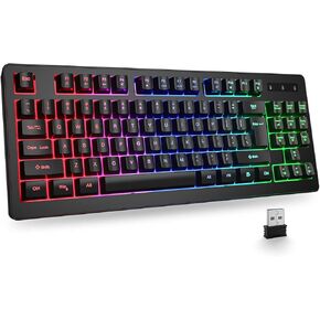 لوحة مفاتيح ألعاب Bluefinger اللاسلكية ، RGB Rainbow Backlit Gaming Keyboard ، Compact 87 Keys Wireless Keyboard for Mac Computer PC Gamer
