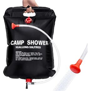 Solar Shower Bag for Camp, 5 Gallons/20L Portable Camping Shower Bag with Removable Hose and On-Off Switchable Shower Head for Camping Beach Swimming Outdoor Traveling