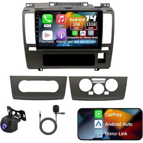 Android 14 Double Din Car Radio متوافق مع Nissan Versa 2007 2008 2008 2010 2011 ، 2G+32G 9 "Stereo Screen Car Stereo مع Carplay Wirroid Auto GPS WiFi Camera