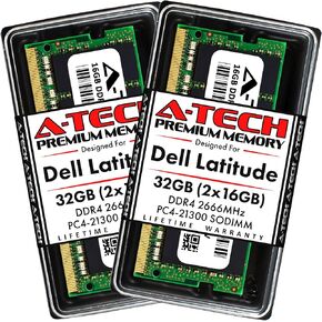 A-Tech 32GB (2x16GB) RAM for Dell Latitude 5510, 5410, 5310, 3510, 3410 | DDR4 2666MHz SODIMM PC4-21300 Laptop Memory Upgrade Kit