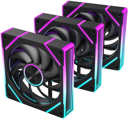 RUIX V8 Prism 120mm ARGB PWM Computer Case Fan 3-Pack, Mirror Design, High-Performance Cooling for Gaming PC- Black, Forward in Kuwait