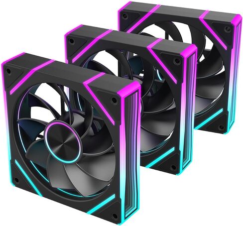 RUIX V8 Prism 120mm ARGB PWM Computer Case Fan 3-Pack, Mirror Design, High-Performance Cooling for Gaming PC- Black, Forward in Kuwait