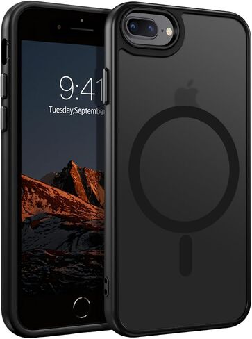 DUEDUE for iPhone 8 Plus Case, iPhone 7 Plus Case Magnetic[Compatible with Magsafe], Translucent Matte Back Protective Cover Anti-Scratch Shockproof Phone Case for iPhone 7 Plus/8 Plus, Black in Saudi Arabia
