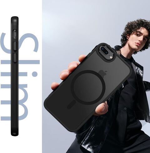 DUEDUE for iPhone 8 Plus Case, iPhone 7 Plus Case Magnetic[Compatible with Magsafe], Translucent Matte Back Protective Cover Anti-Scratch Shockproof Phone Case for iPhone 7 Plus/8 Plus, Black in Saudi Arabia