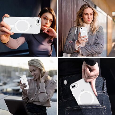 Duedue for iPhone 8 Plus Case ، iPhone 7 Plus Case Magnetic [متوافق مع Magsafe] ، غطاء هاتف واقعي غير لامع شفاف مضاد للصدمات لـ iPhone 7 Plus/8 Plus ، Black in Saudi Arabia