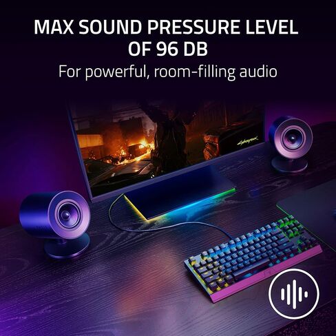 Razer Nommo V2 X - Full-Range 2.0 PC Gaming Speakers: THX Spatial Audio - Rear-Facing Bass Ports - Two 3" Full-Range Drivers - Max Sound Pressure Level 96dB - Wireless Control Pod (Renewed) in Kuwait