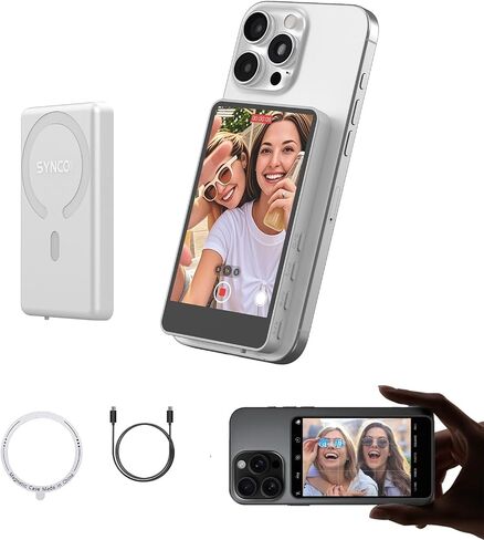 SYNCO XView M4 Selfie Monitor Screen - P2P Direct Connection Ultra-Low Latency Selfie Back Camera Monitor iPhone, with Magnetizing Sheet, 3-Hour Battery Life, Compatible with iOS and Android (White) in Saudi Arabia