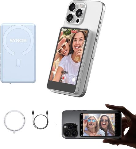 Synco XVIEW M4 Selfie Monitor Screen-P2P Connection Direct Connection Ultra-Low Selfie Camera Back Camera Monitor ، مع ورقة مغناطيسية وعمر بطارية لمدة 3 ساعات ومتوافق مع iOS و Android (أبيض) in Kuwait