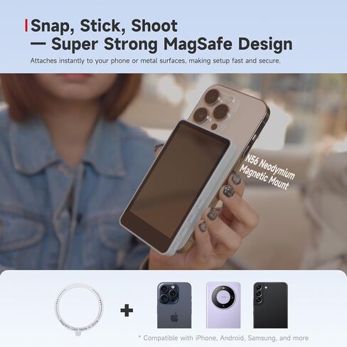 Synco XVIEW M4 Selfie Monitor Screen-P2P Connection Direct Connection Ultra-Low Selfie Camera Back Camera Monitor ، مع ورقة مغناطيسية وعمر بطارية لمدة 3 ساعات ومتوافق مع iOS و Android (أبيض) in Kuwait