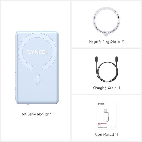 Synco XVIEW M4 Selfie Monitor Screen-P2P Connection Direct Connection Ultra-Low Selfie Camera Back Camera Monitor ، مع ورقة مغناطيسية وعمر بطارية لمدة 3 ساعات ومتوافق مع iOS و Android (أبيض) in Kuwait