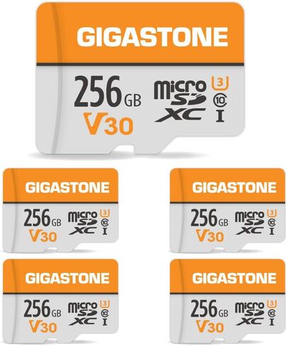 Gigastone 256gb 5-Pack Micro SD Card ، 4K Video Pro ، GoPro ، مراقبة ، كاميرا أمان ، كاميرا الحركة ، بدون طيار ، بطاقة ذاكرة MicroSDXC 100 ميجابايت/ثانية UHS-I V30 Class 10 in Kuwait