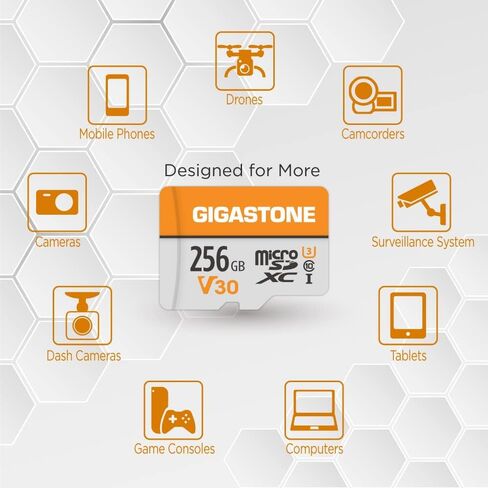 Gigastone 256gb 5-Pack Micro SD Card ، 4K Video Pro ، GoPro ، مراقبة ، كاميرا أمان ، كاميرا الحركة ، بدون طيار ، بطاقة ذاكرة MicroSDXC 100 ميجابايت/ثانية UHS-I V30 Class 10 in Kuwait