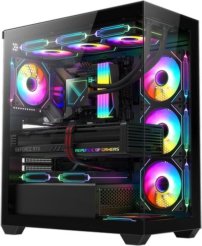 RUIX OV603 ATX MID-AROWE PC CASE ، حالة ألعاب فسيحة عالية الأطراف مع مراوح PWM ARGB 4 × 120 مم ، منافذ USB 3.0 و TYPE-C ، زجاج مقسى ، حالة كمبيوتر كبيرة السعة-أسود in Kuwait