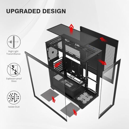 RUIX OV603 ATX MID-AROWE PC CASE ، حالة ألعاب فسيحة عالية الأطراف مع مراوح PWM ARGB 4 × 120 مم ، منافذ USB 3.0 و TYPE-C ، زجاج مقسى ، حالة كمبيوتر كبيرة السعة-أسود in Kuwait