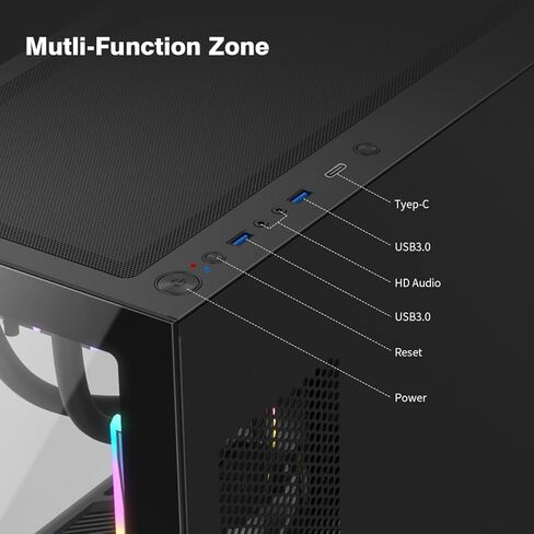 RUIX OV603 ATX MID-AROWE PC CASE ، حالة ألعاب فسيحة عالية الأطراف مع مراوح PWM ARGB 4 × 120 مم ، منافذ USB 3.0 و TYPE-C ، زجاج مقسى ، حالة كمبيوتر كبيرة السعة-أسود in Kuwait