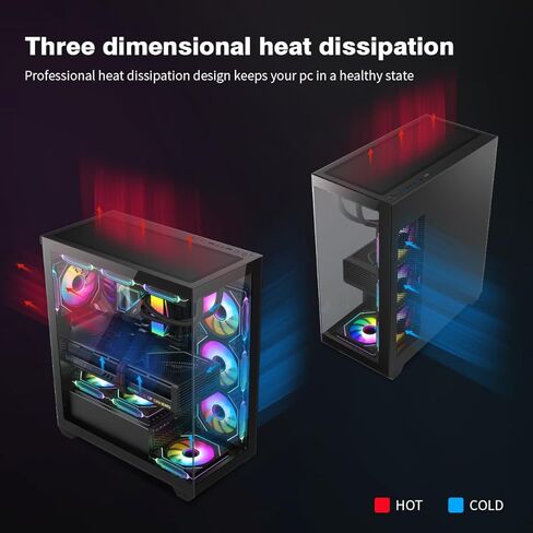 RUIX OV603 ATX MID-AROWE PC CASE ، حالة ألعاب فسيحة عالية الأطراف مع مراوح PWM ARGB 4 × 120 مم ، منافذ USB 3.0 و TYPE-C ، زجاج مقسى ، حالة كمبيوتر كبيرة السعة-أسود in Kuwait