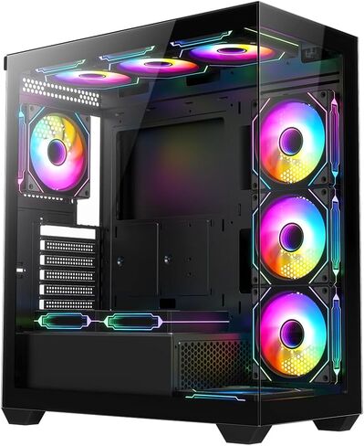 RUIX OV603 ATX MID-AROWE PC CASE ، حالة ألعاب فسيحة عالية الأطراف مع مراوح PWM ARGB 4 × 120 مم ، منافذ USB 3.0 و TYPE-C ، زجاج مقسى ، حالة كمبيوتر كبيرة السعة-أسود in Kuwait