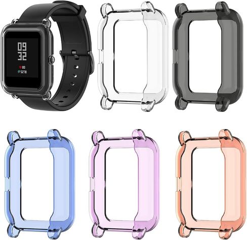 Cases Compatible with Amazfit GTS 2 Mini/Bip U Pro Soft TPU Shockproof Case Protective Cover Bumper Protector for GTS 2 Mini Smartwatch (Black+Clear) in Saudi Arabia
