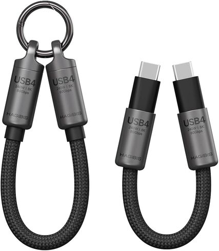 Hagibis USB4 Cable Portable Keychain 0.5ft, 80Gpbs 240W 8K@60Hz Short C to C Cable Lanyard Type-C Cable for iPhone 16 Pro Max, iPad Pro, Thunderbolt 5/4/3, External SSD (Grey) in Kuwait