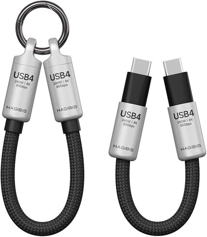 Hagibis USB4 Cable Keychain 0.5ft ، 80gpbs 240W 8K@60Hz Short C to C Cable Lanyard Type-C for iPhone 16 Pro Max ، iPad Pro ، Thunderbolt 5/4/3 ، SSD الخارجي (رمادي) in Saudi Arabia