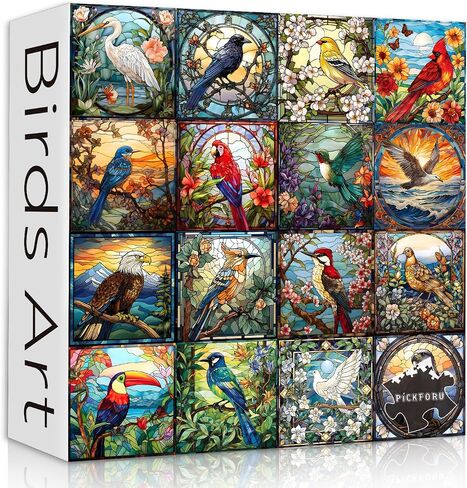 Stained Glass Puzzle Bird Puzzles for Adults 1000 Pieces, Round Cardinal Bird Flower Puzzle, Impossible Hard Challenging Puzzles for Adults, Colorful Stained Glass Jigsaw Puzzle as Wall Art Decor in Saudi Arabia