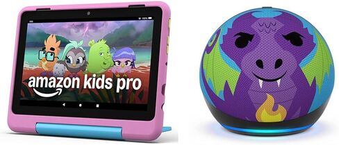 حزمة Amazon Entertainment بما في ذلك Fire HD8 Kids Pro Tablet (32 جيجابايت ، Jungle Cat + Echo Dot Kids (Dragon) in Saudi Arabia