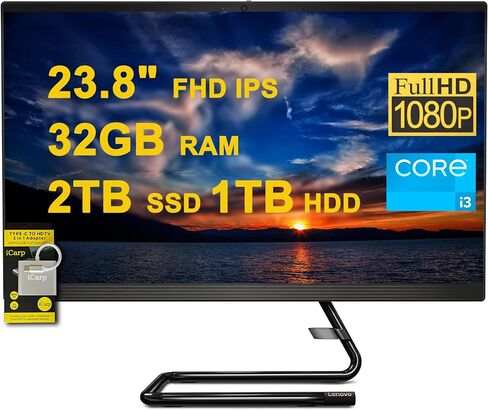 Lenovo IdeaCentre AIO 3 All-in-One Desktop 23.8" FHD IPS Anti-Glare Intel Quad-core i3-10100T 16GB RAM 512GB SSD + 1TB HDD Win10 w/ICP Accessory in Kuwait