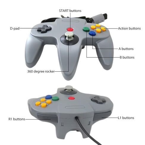 Suifaqi 2025 New 2 Packs Packs Packs لـ Classic 64 Wired Controller jowstick ، ​​لنظام ألعاب الفيديو N64 N64 (Gray) in Kuwait
