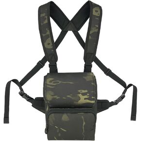 Tactical Binocular Harness Chest Pack, Bino Case Waterproof MOLLE Strap System, Rangefinder Pouch with Magnetic Closure, Camouflage