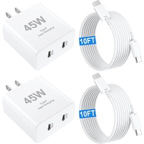 iPhone 16 15 Pro Charger Fast Charging Block 45W USB C Dual Port i Phone 15 16 Pro Max Charger 10FT Long Type C Cable Cord for iPhone 16/16 Pro/Max/15/ProMax Plus, Samsung S25/S24, Android Phone, iPad