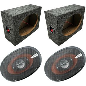 Audiobank AB790 6x9 1000 W 4-Way Car Audio Stereo Coaxial Speakers Pair & Angled Style 6x9 Speaker Boxes Pair