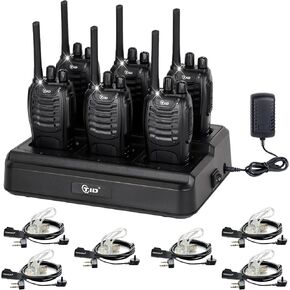 TIDRADIO TD-V2 Walkie Talkies Long Range Two Way Radios with 6-Way Multi Unit Charger, Acoustic Tube Headset & Mic, Hands Free VOX, Frequency Copy, Flashlight for Adults School Church Camping- 6 Pack