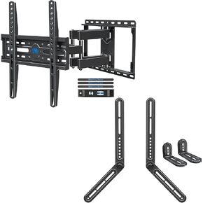 Mounting Dream Full Motion TV Wall Mount and Soundbar Bracket Bundle for 26-65 Inch TVs, Max VESA 400x400mm, 99 LBS, Sound Bar Mount for Above or Under TV Up to 15 LBS