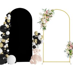 Wokceer Arch Backdrop Stand and 7.2FT Wedding Arch Cover Bundle for Wedding Ceremony Birthday Party Black