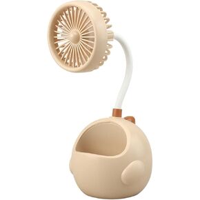 USB Desk Fan, Cartoon Dinosaur Quiet Rechargeable Multifunctional Portable Pen Holder Desktop Fan Personal Cooling Fan for Home Office(white)