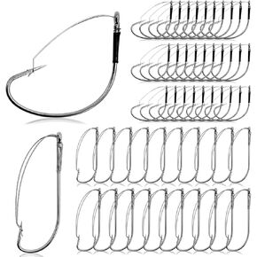 YOTO 50PCS Weedless Wacky Worm Hooks - Wide Gap Rig Fishing Hooks, Carbon Steel Bass Fishing Hooks for Soft Worm Baits