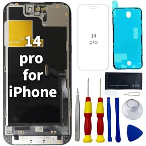 لشاشة iPhone 14 Pro LCD Screen 6.1 بوصة مع أدوات التثبيت ، واقي الشاشة ، ومواد لاصقة للماء (Model A2890 ، A2650 ، A2889 ، A2892 ، A2891)