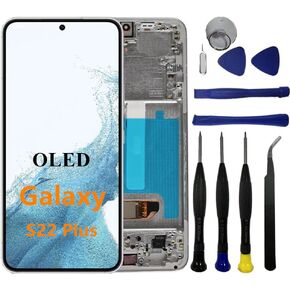 OLED Galaxy S22 Plus Screen Replacement for Samsung Galaxy S22 Plus 5G S906U S906U1 S906B LCD Display Touch Screen Digitizer Assembly Support Fingerprint (with Black Frame+Tools)