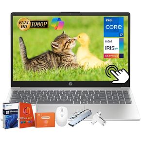 HP 15.6" Touchscreen Laptop 2025, with Office Pro Lifetime, Intel i7-1355U(Up to 5.0GHz), 64GB DDR4, 2TB SSD, 15.6inch Anti-Glare FHD, Intel Iris Xe, WiFi 6, BT 5.3, Fast Charge, HD Audio, Win 11 Pro