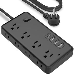 Power Strip Surge Protector with 6 Outlets & 3 USB Ports & 1 USB-C Port (5V/3A), 1700 Joules, Angled Flat Plug, Spaced Outlets & ETL Listed Power Outlet for Home Office - Black