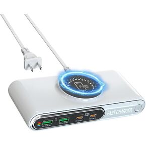 6-in-1 USB C Charger Station with LED Colour Nighting,72W 4-Ports Magnetic Wireless Charging Station-PD45W QC3.0 Fast Charger Block Compatible with Cell Phones,Tablet, Laptop and More Devices