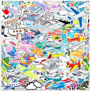 100 Pcs Airplane Stickers Set for Kids Teens, Airplane Party Favor and Supplies, Aircraft Waterproof Viny Stickers and Decals for Water Bottles Skateboard Car Bike Phone Case Laptop