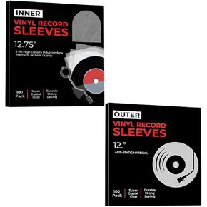 200 Vinyl Record Sleeves – 100 Anti-Static Inner & 100 Clear Archival Outer for LP Albums